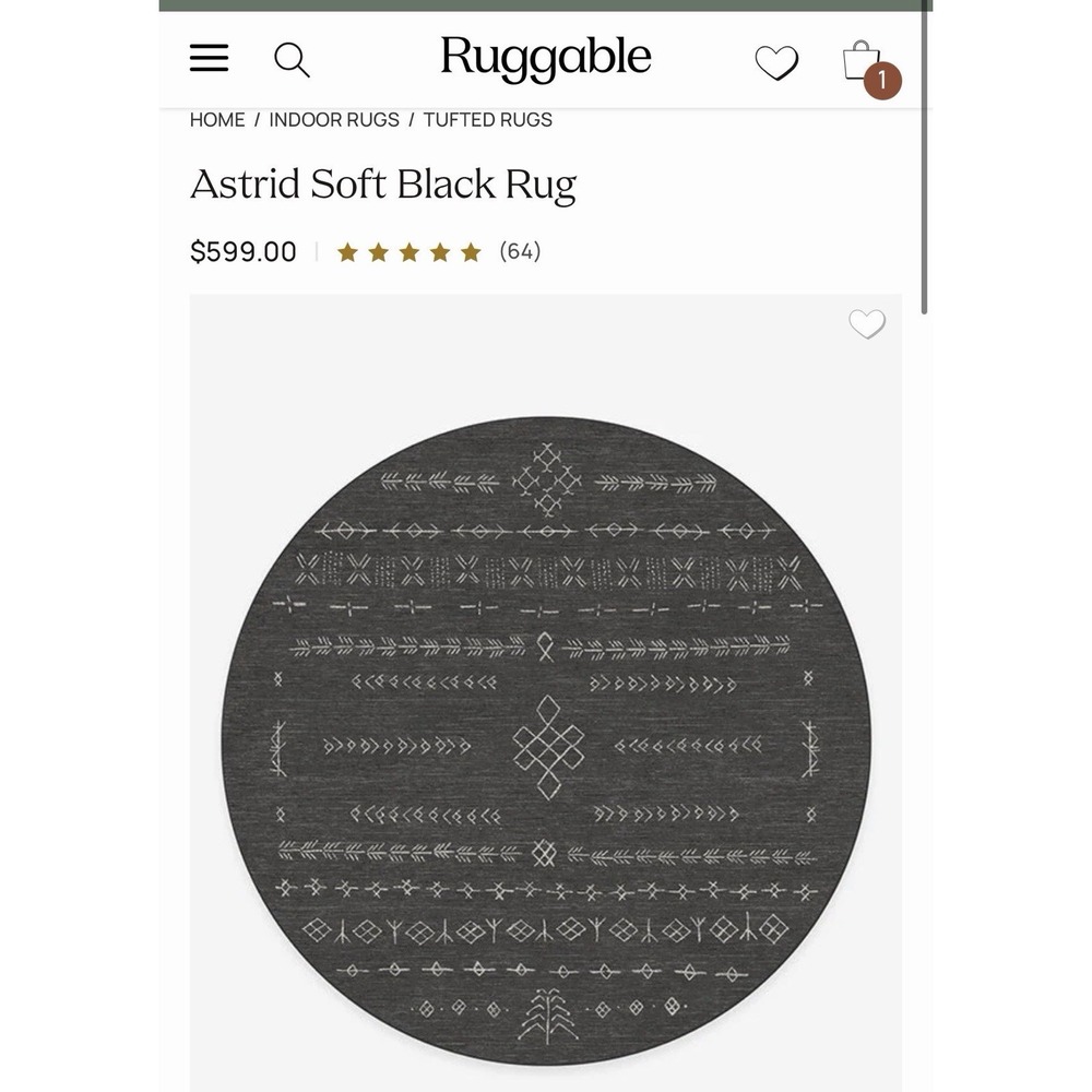 Ruggable Astrid Soft Black Round Rug 96x96 (8foot) EUC